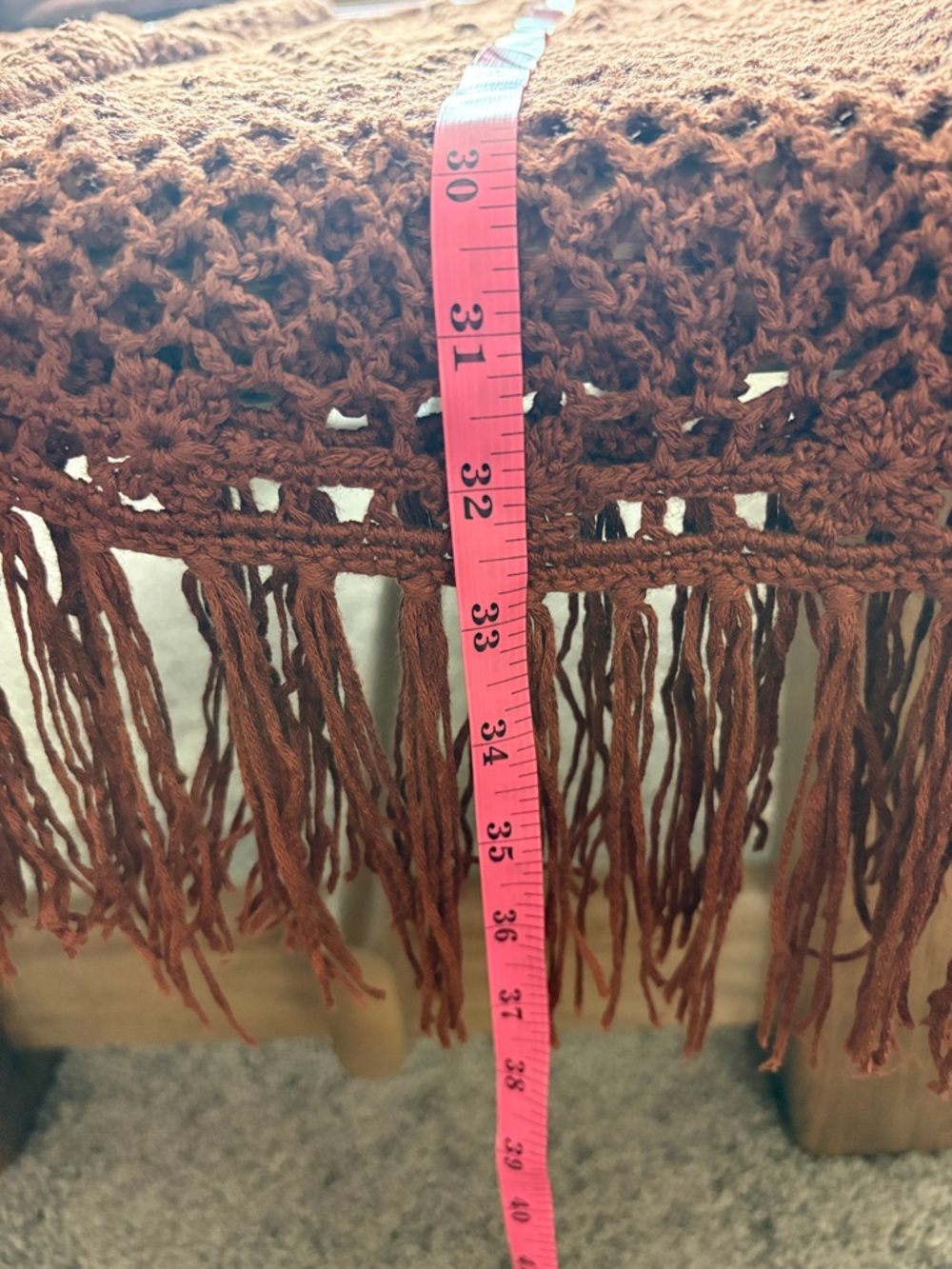 NWOT Beautiful Wrangler Brand Crochet Fringe Open Front Vest in Rich Brown M - Picture 17 of 17